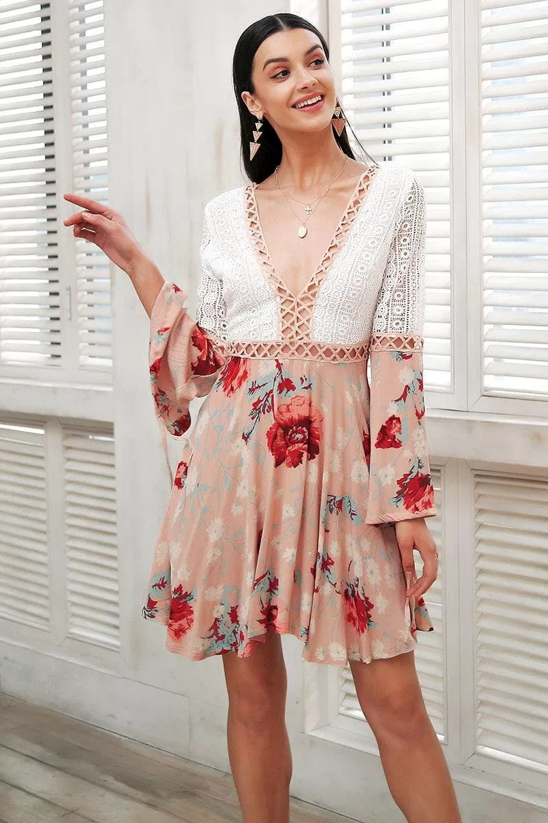 CALLIE’S CROTCHET FLORAL MINI DRESS