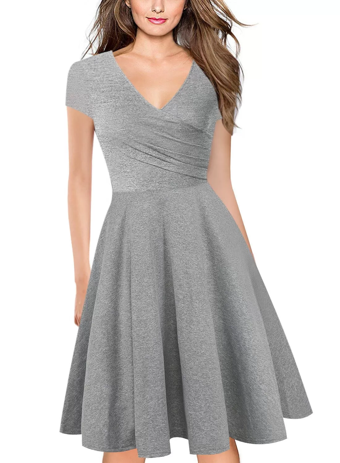 Cap Sleeve V-Neck Surplice Dress