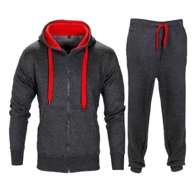 Casual Solid Tracksuit Zipper Hooded Sweatshirt Jacket with Sweatpants Men's Tracksuit