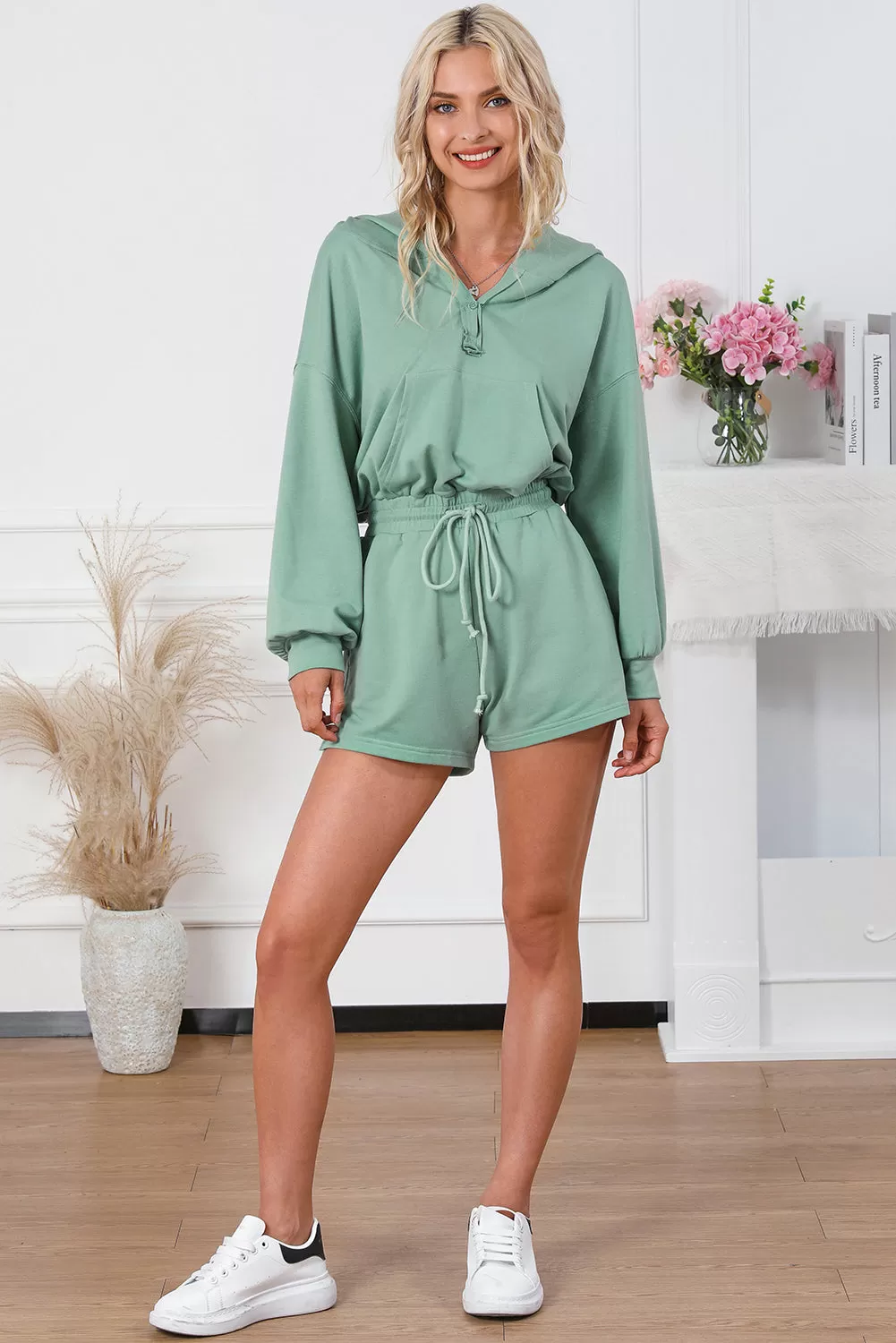 Casual Women's Hooded Romper with Pockets - Drawstring Waist for Comfortable Fit, Perfect for Summer Outings and Everyday Wear