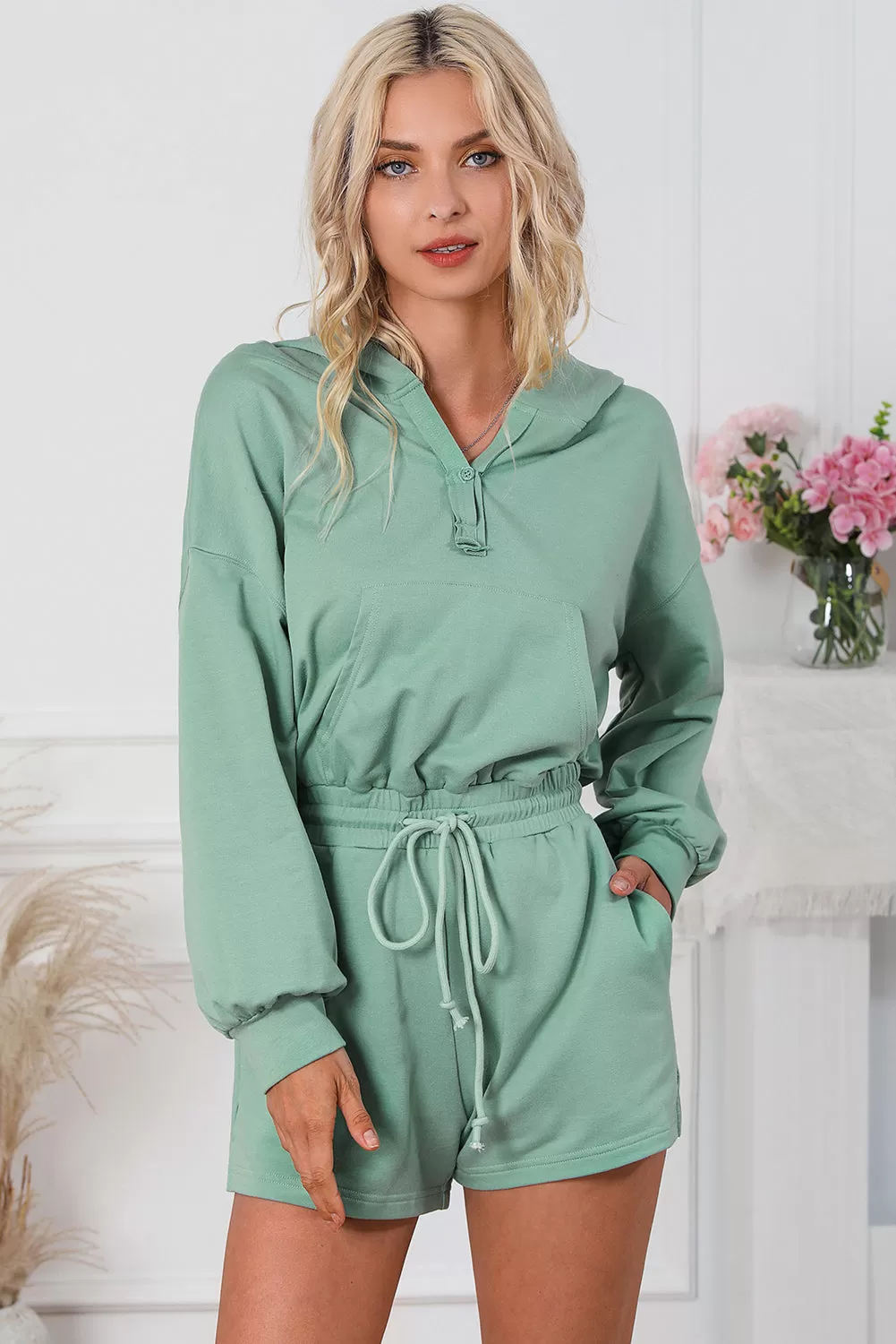 Casual Women's Hooded Romper with Pockets - Drawstring Waist for Comfortable Fit, Perfect for Summer Outings and Everyday Wear