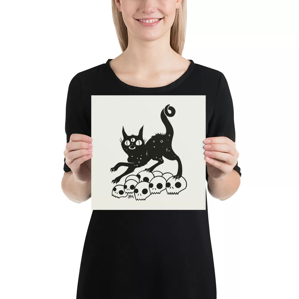 Cat On Skulls, Matte Art Print Poster