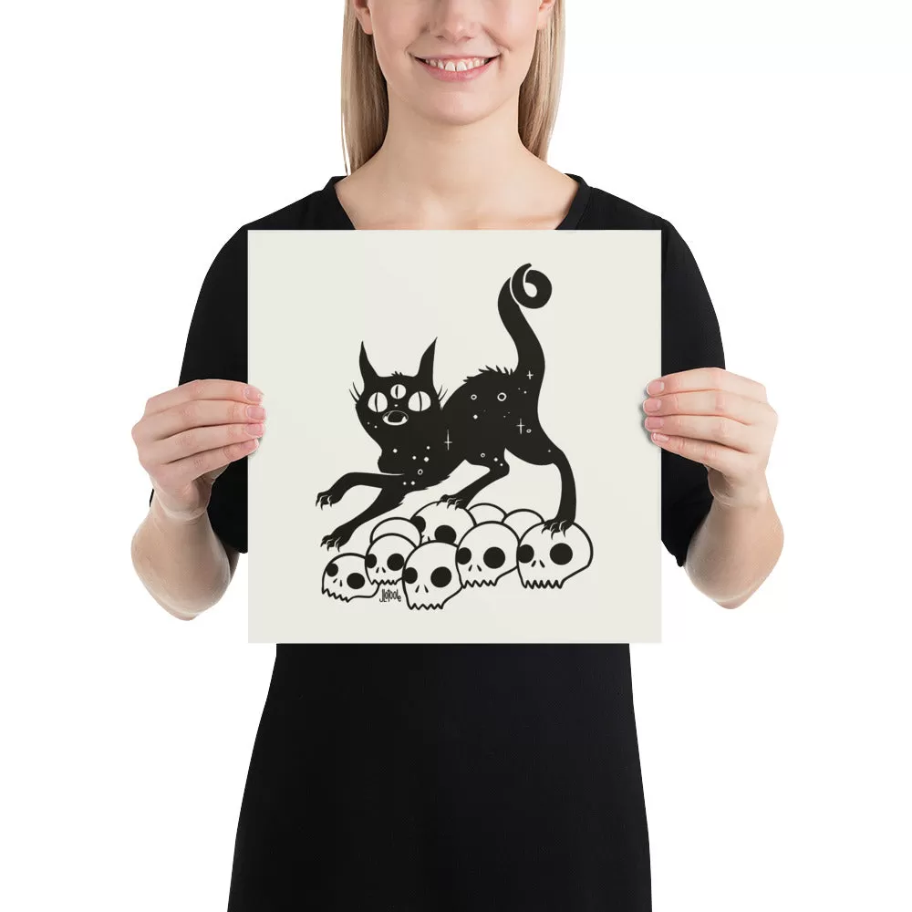 Cat On Skulls, Matte Art Print Poster