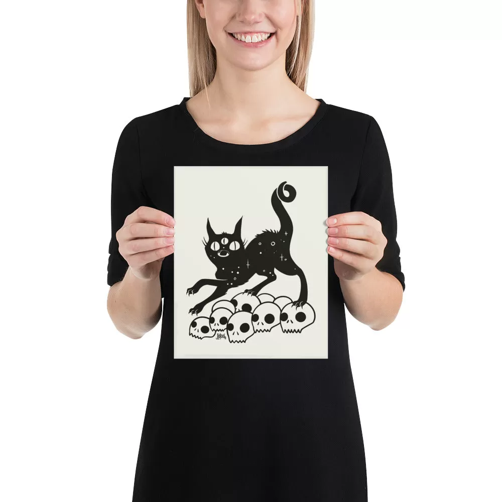 Cat On Skulls, Matte Art Print Poster