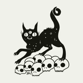 Cat On Skulls, Matte Art Print Poster