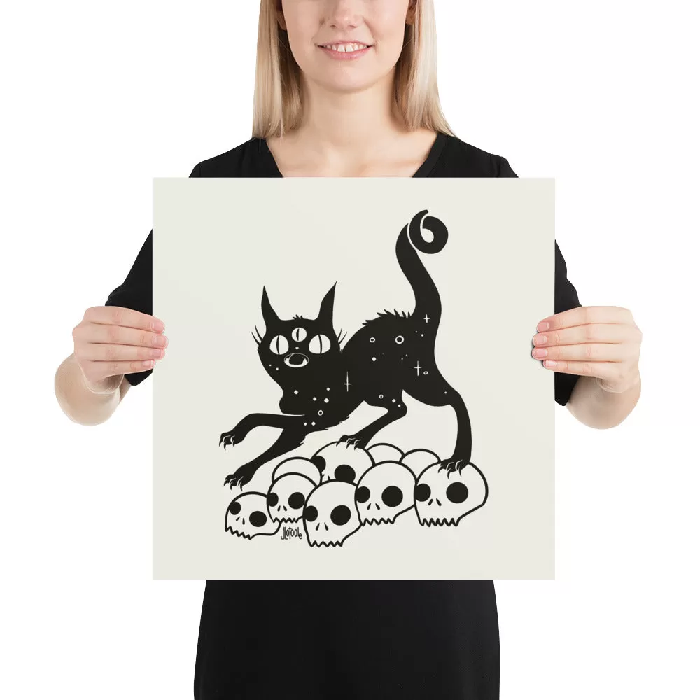 Cat On Skulls, Matte Art Print Poster