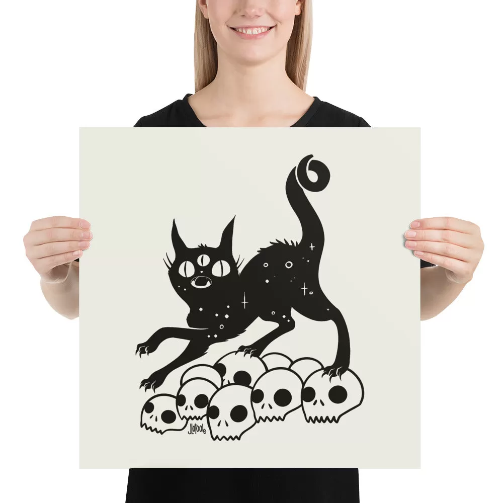 Cat On Skulls, Matte Art Print Poster