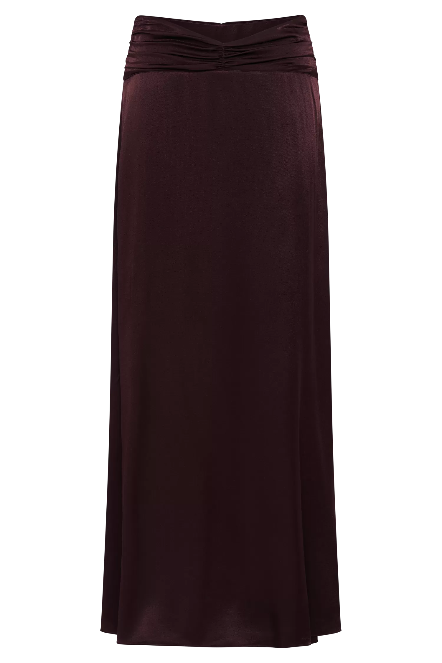 Clara Satin Ruched Maxi Skirt - Plum