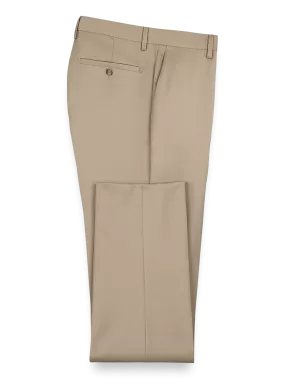 Classic Fit Wool Gabardine Flat Front Pants - Tan