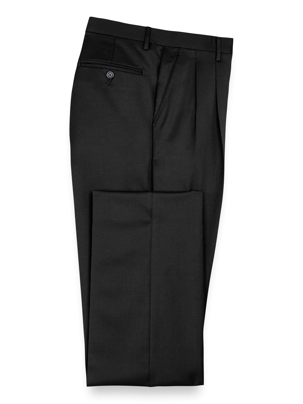 Classic Fit Wool Gabardine Pleated Pants - Black