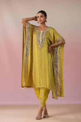 Corn Yellow Embellished Premium Silk Kaftan Dhoti Set