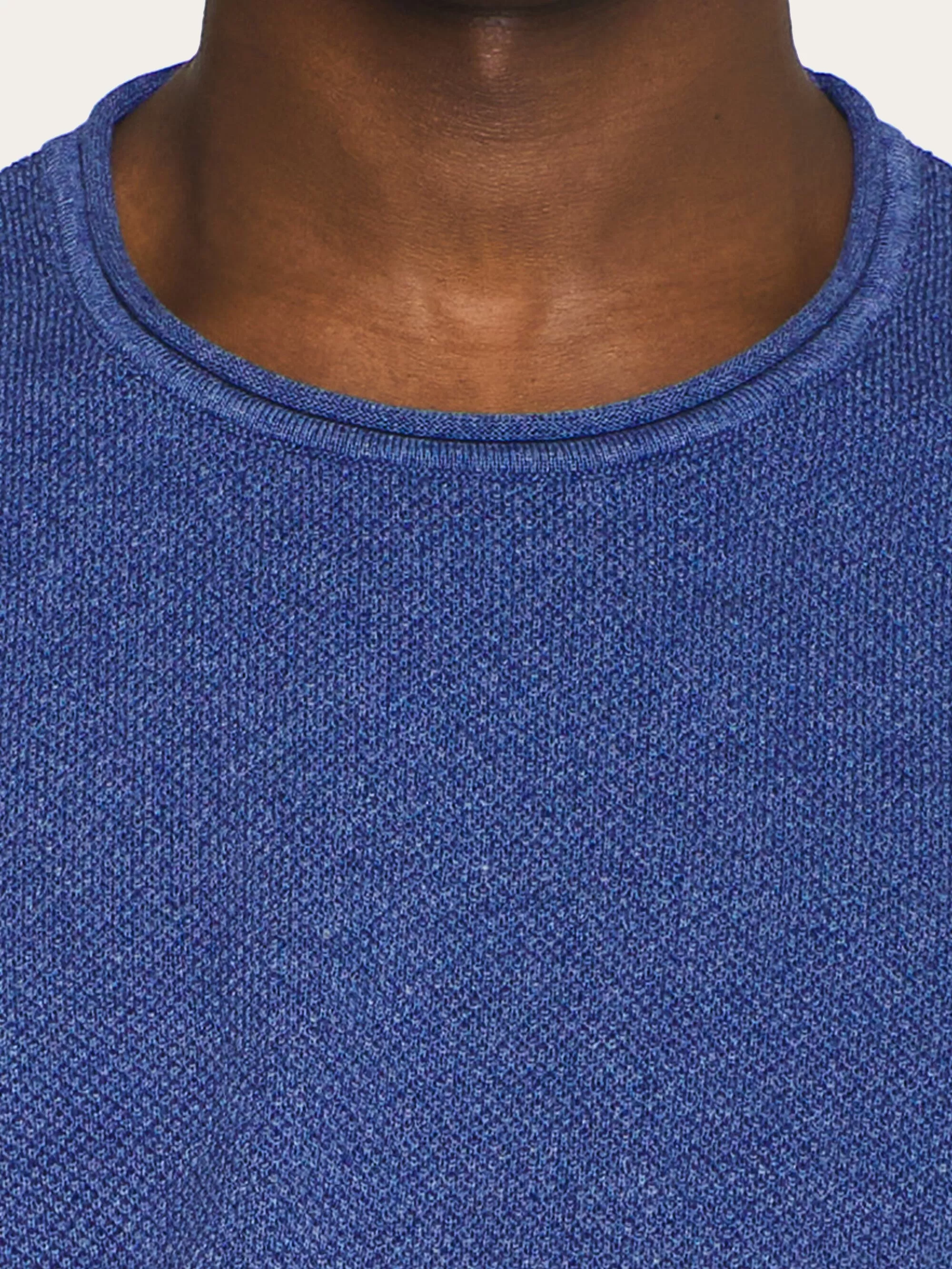 Cotton crew neck knit with roll edge - Coronet Blue