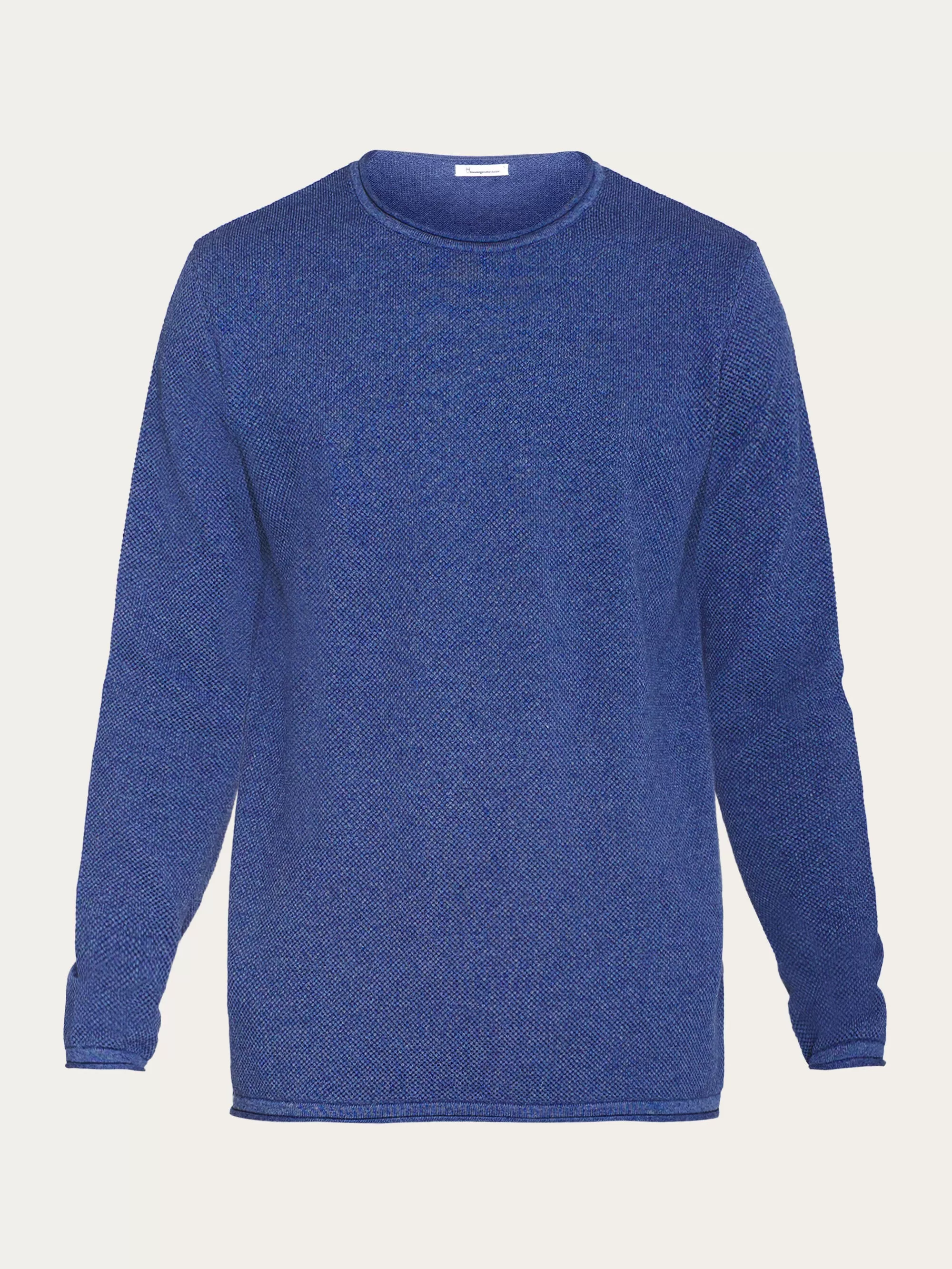 Cotton crew neck knit with roll edge - Coronet Blue