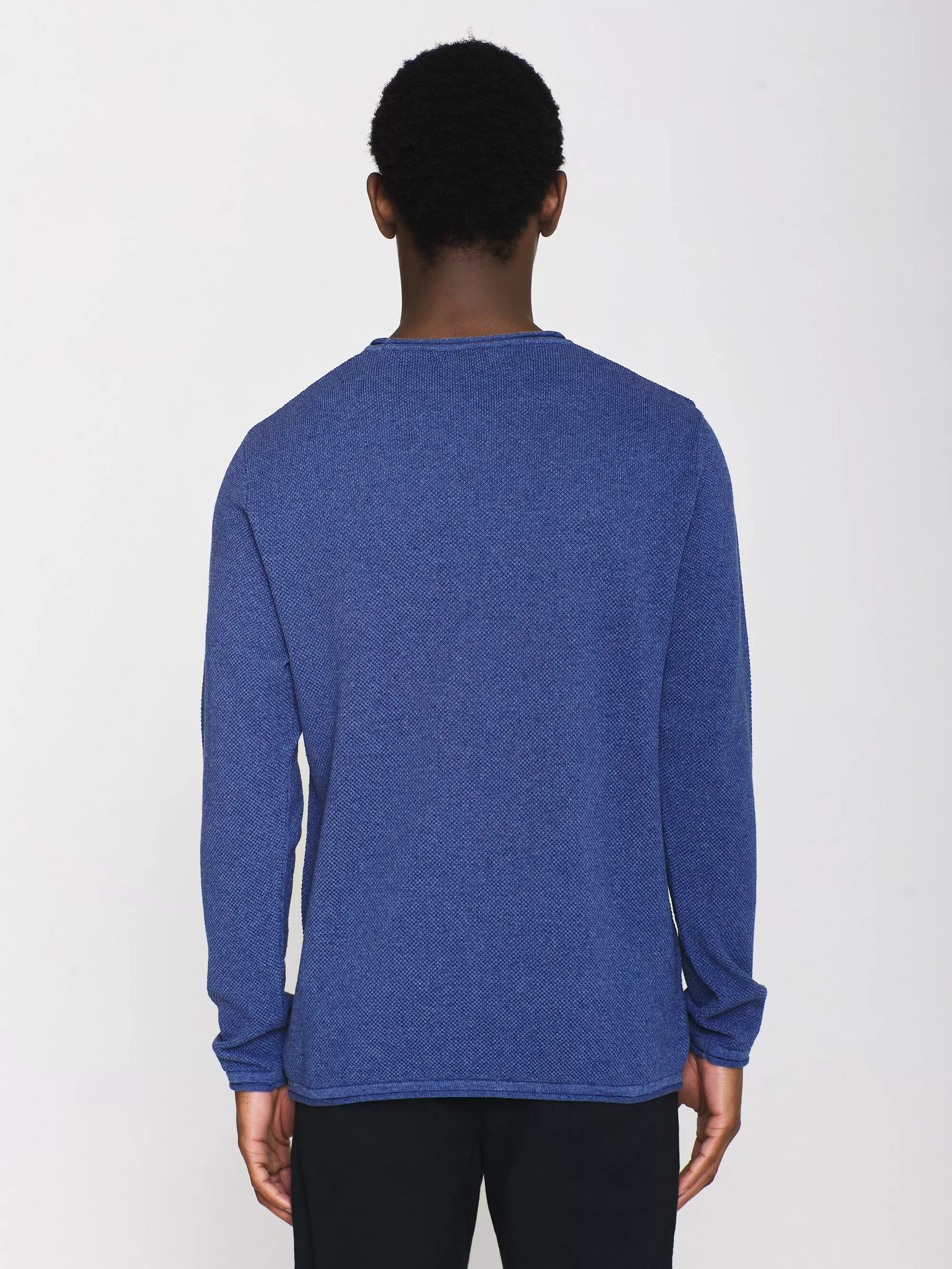 Cotton crew neck knit with roll edge - Coronet Blue