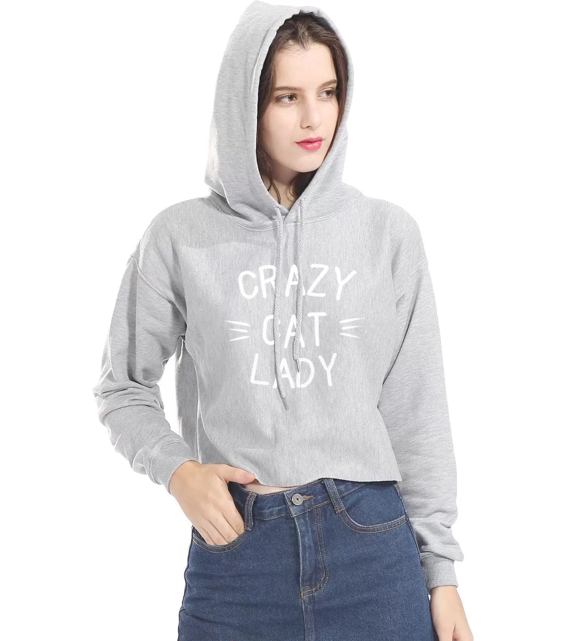 CROPPED CRAZY CAT LADY HOODIE