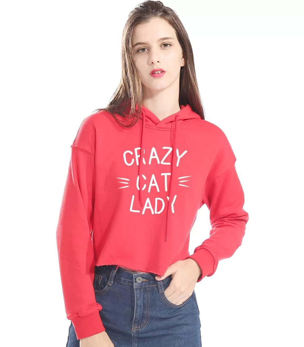 CROPPED CRAZY CAT LADY HOODIE