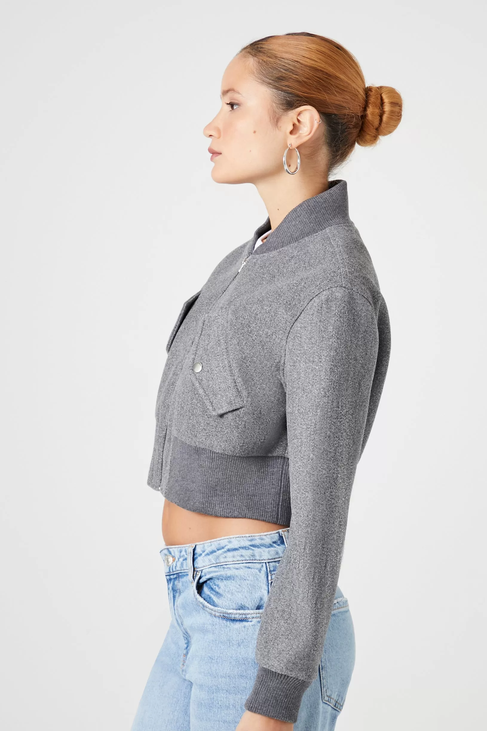 Cropped Zip-Up Bomber Jacket