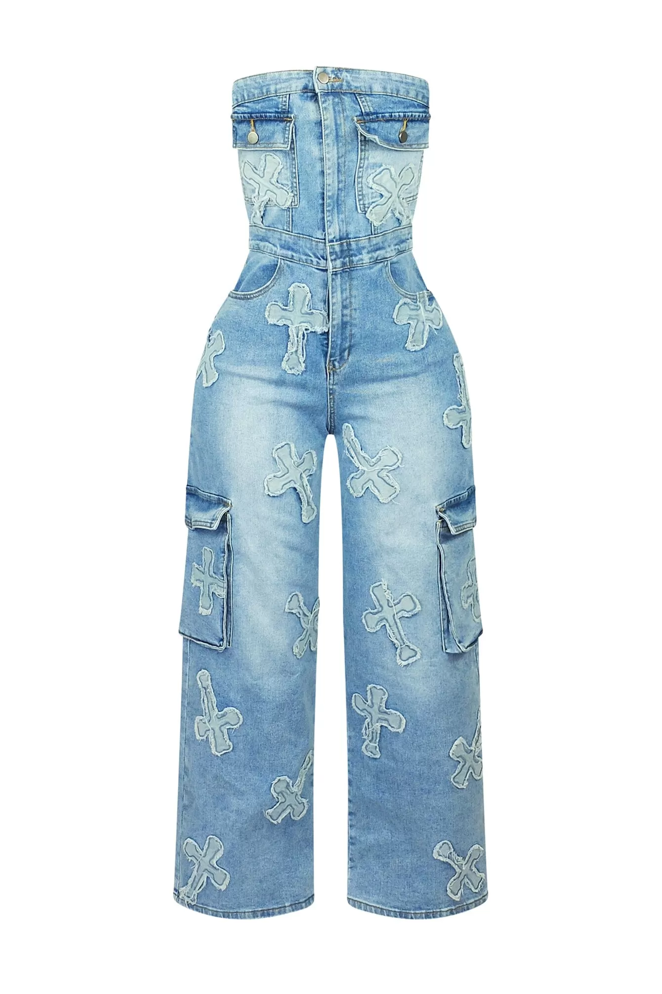 Cross Your Mind Patched Denim Jumpsuit