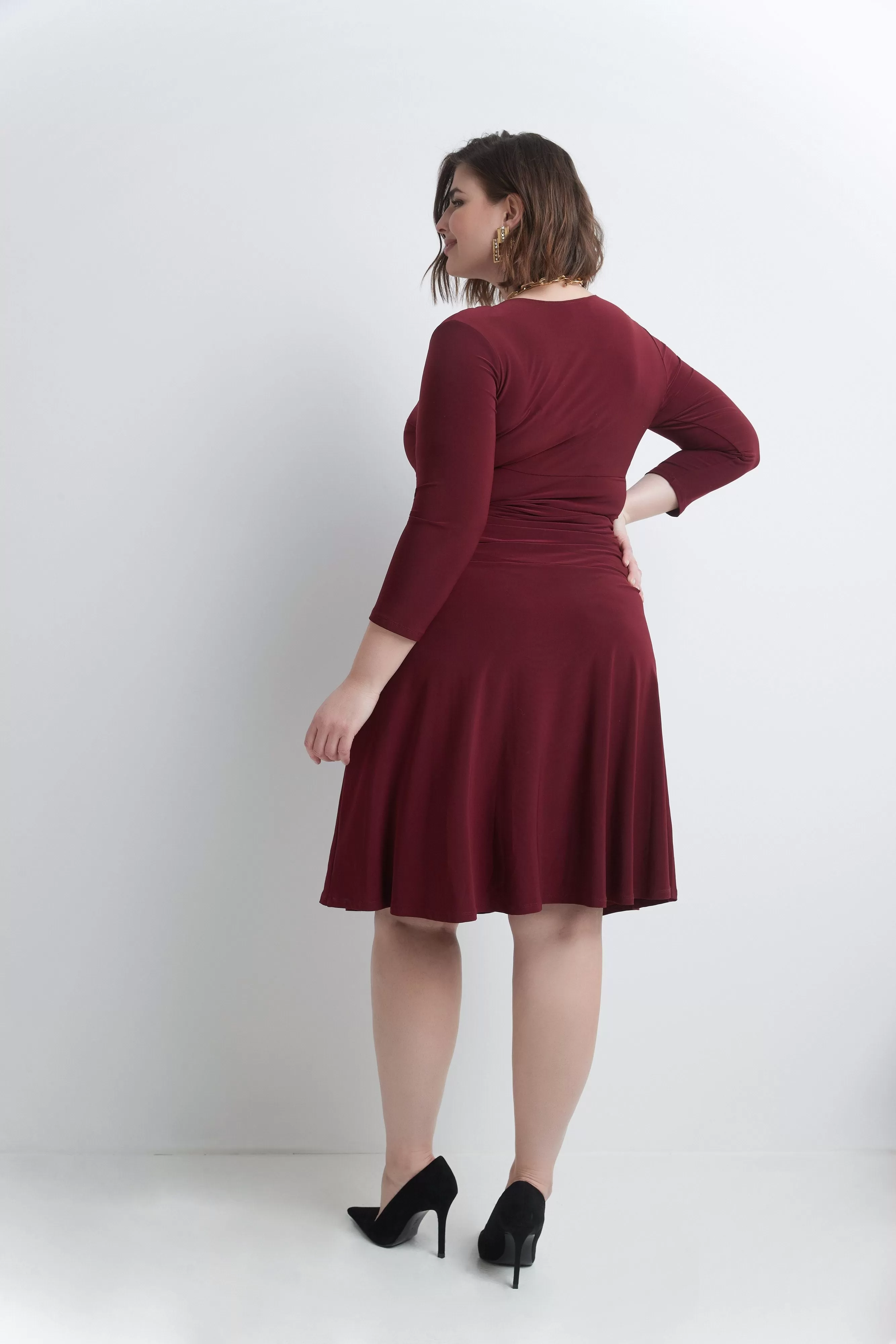 Curvy Form-Fitting Ruched Dress with Tummy Control