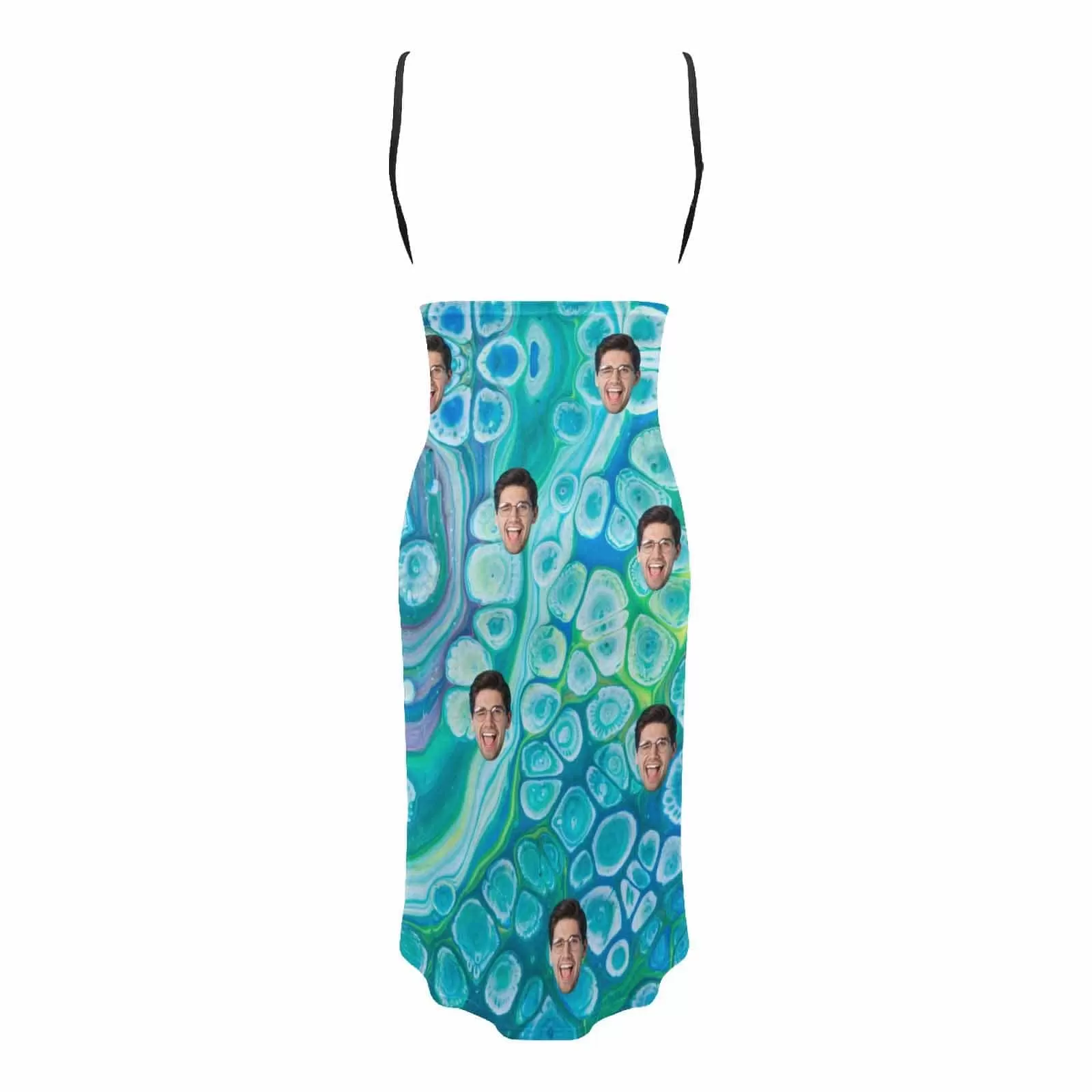 Custom Face Ocean Color Strap Backless Beach Dress Personalized Women's Cover up Beach Dress