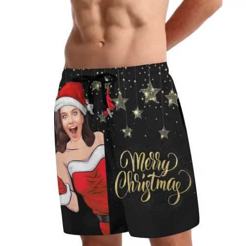 Custom Seamless Face Christmas Red Hat Men's Crewneck Sweatshirt&2in1 Pockets Shorts Set