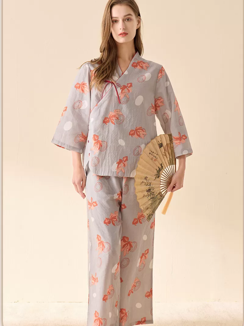 Cute Floral Print Loose Pajamas Suit for Women's