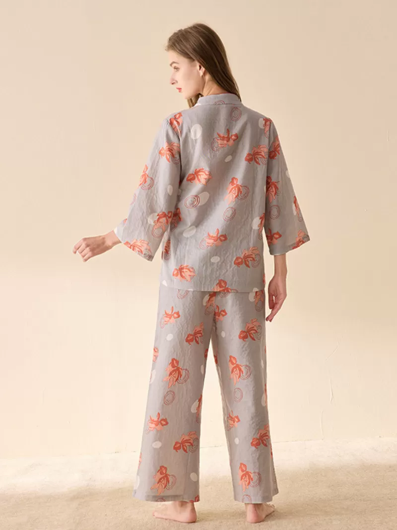 Cute Floral Print Loose Pajamas Suit for Women's