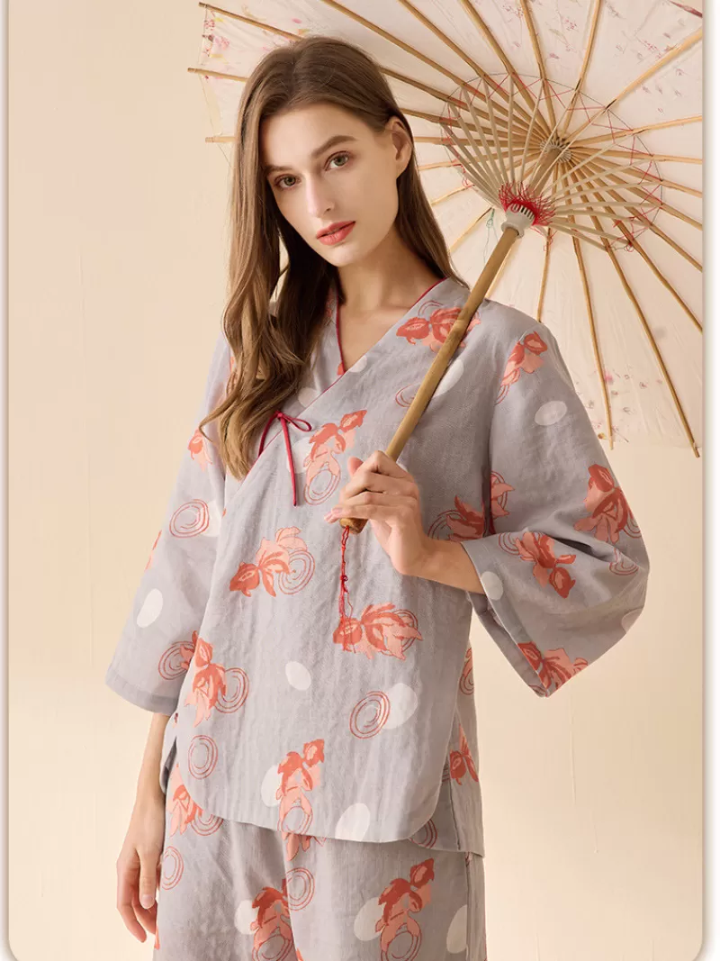 Cute Floral Print Loose Pajamas Suit for Women's