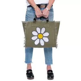 Daisy Fringe Olive Canvas Bag