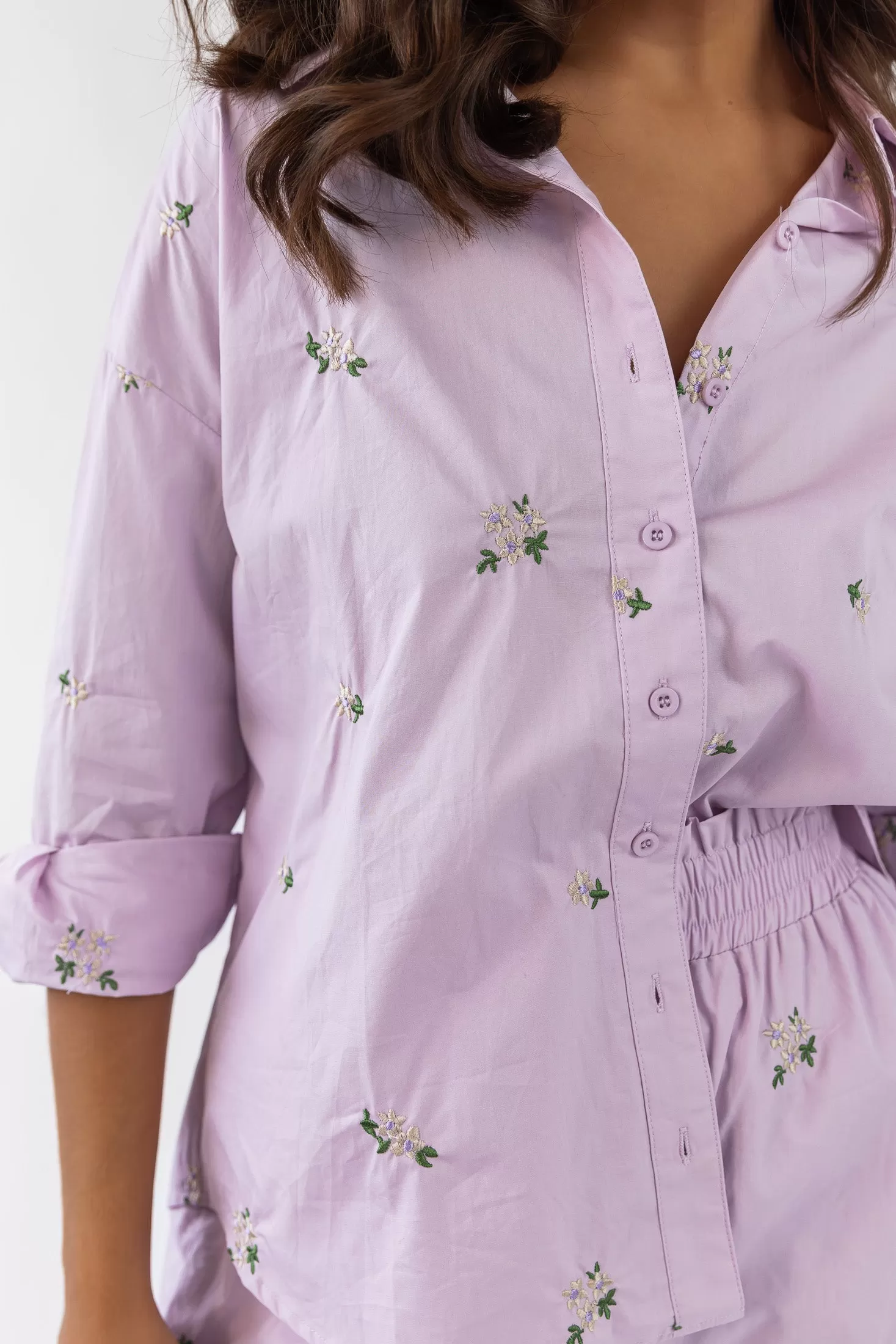 Daniella Lilac Floral Embroidered Poplin Top