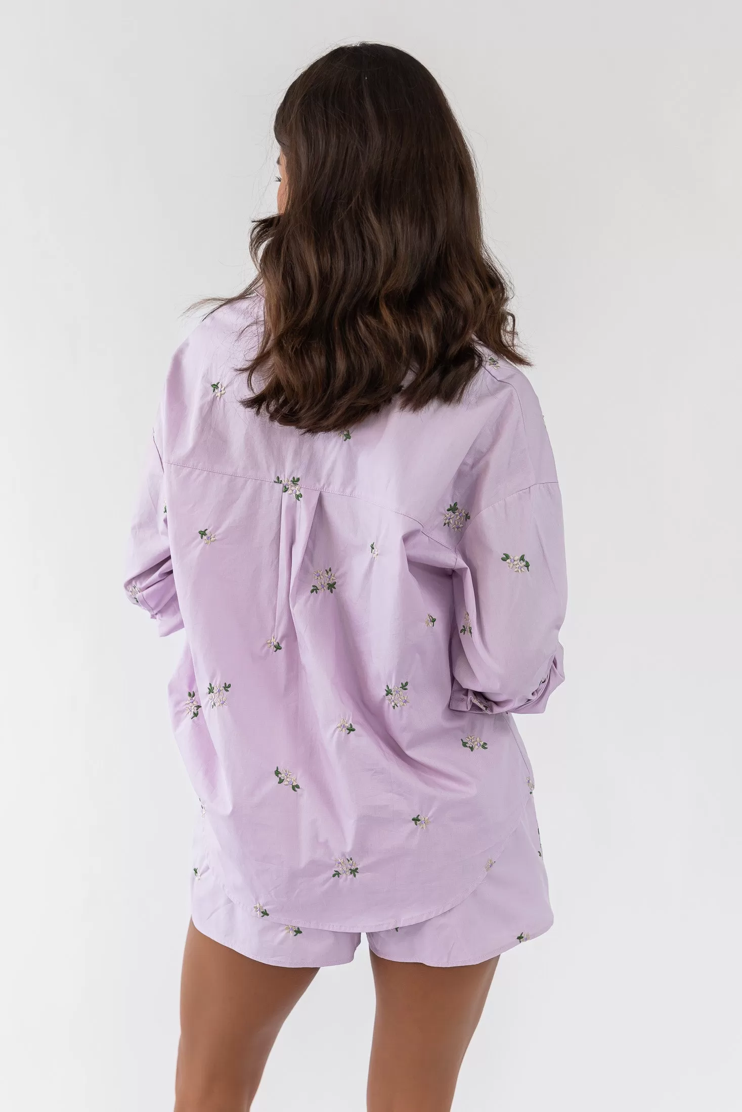 Daniella Lilac Floral Embroidered Poplin Top