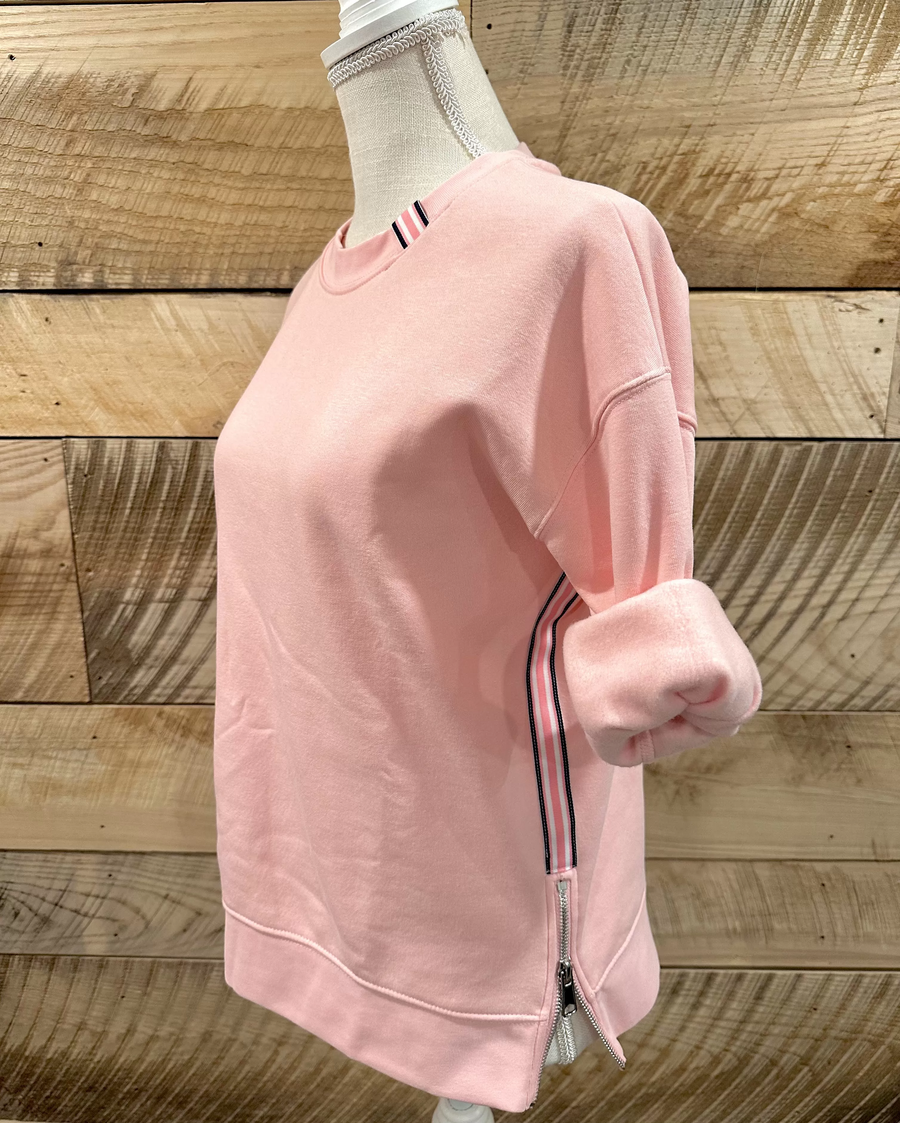 Danny Crew Neck Sweatshirt -Pink w Pink, White & Navy Stripe Ribbon (Danny03)