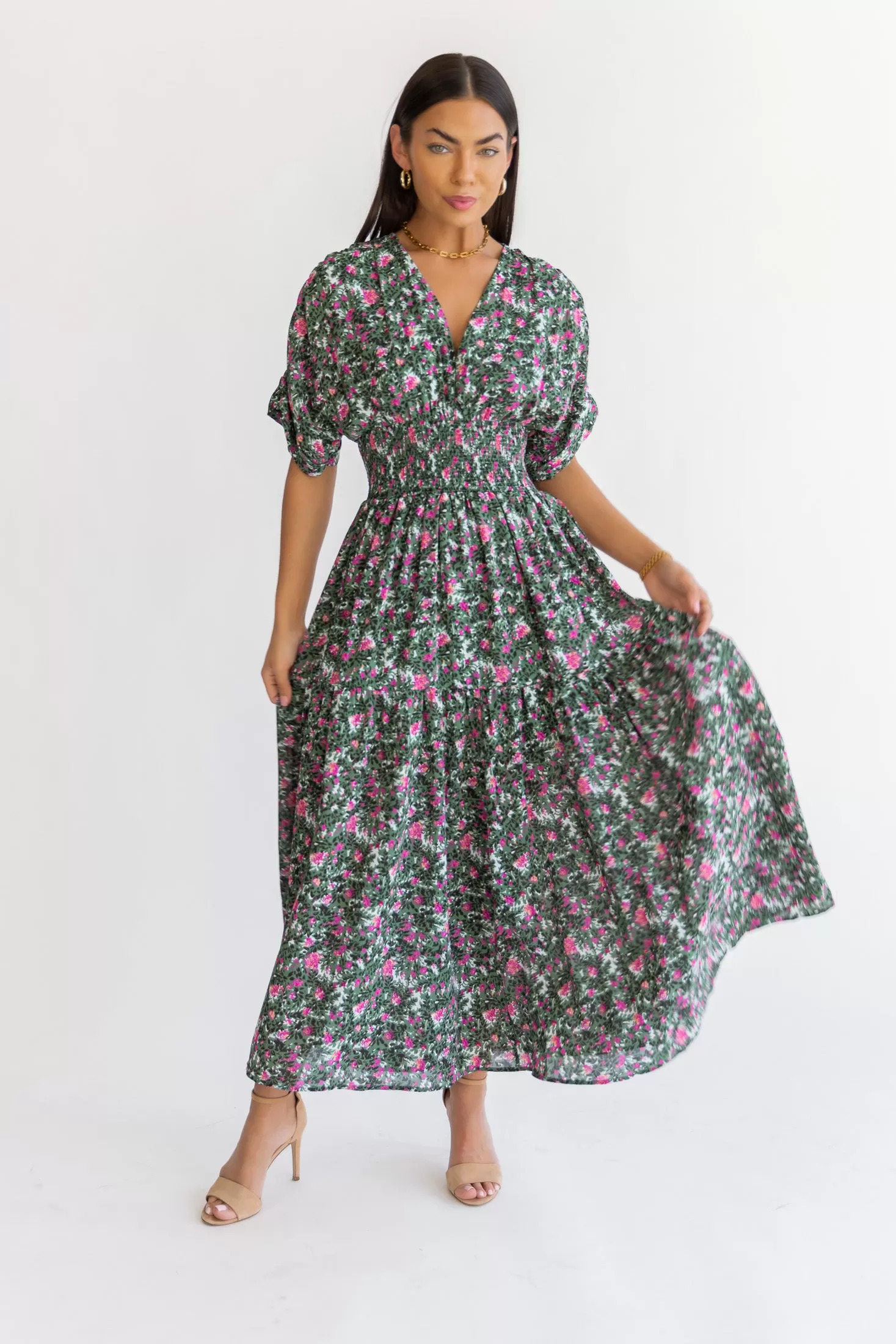 Daria Green Floral Maxi Dress