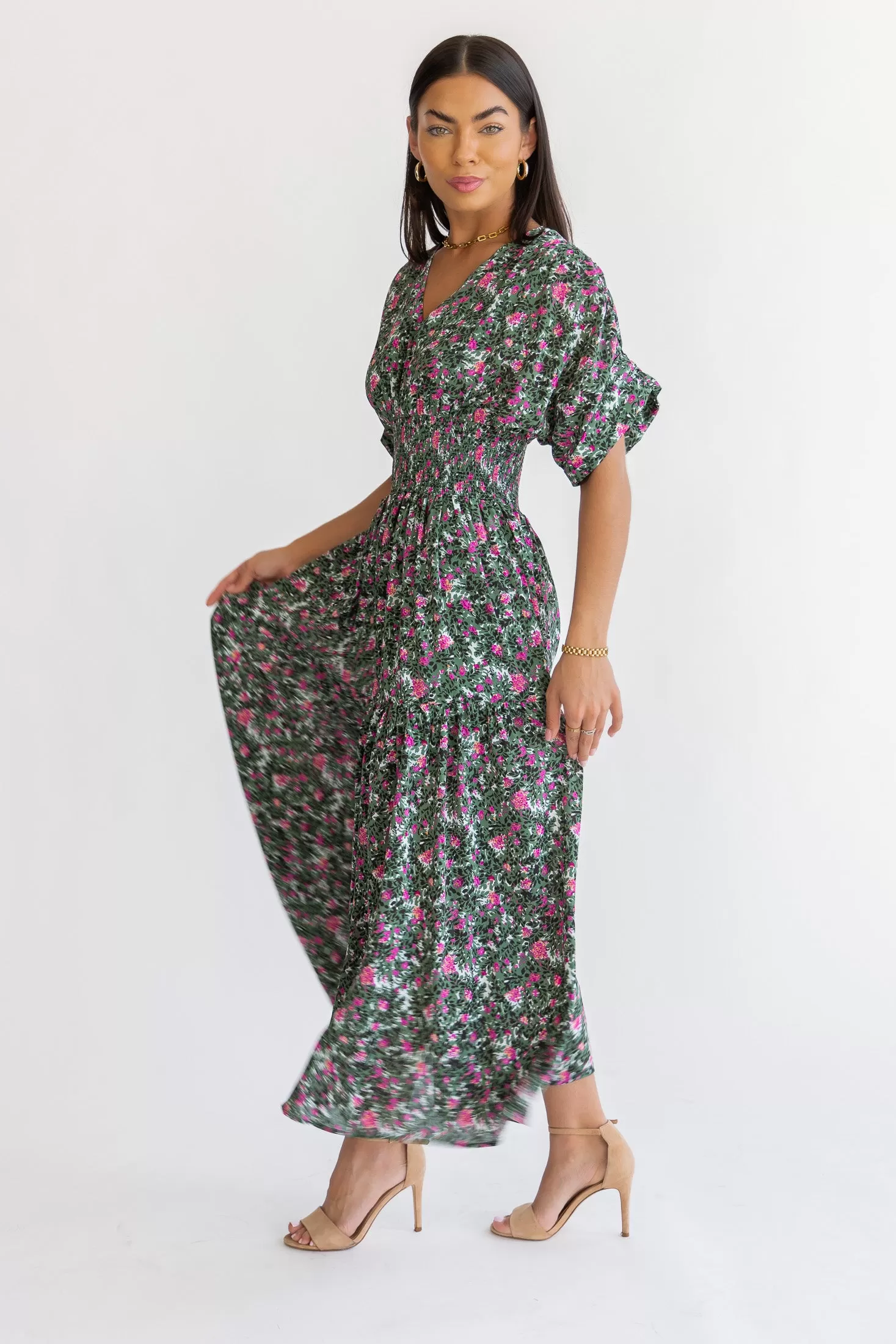 Daria Green Floral Maxi Dress