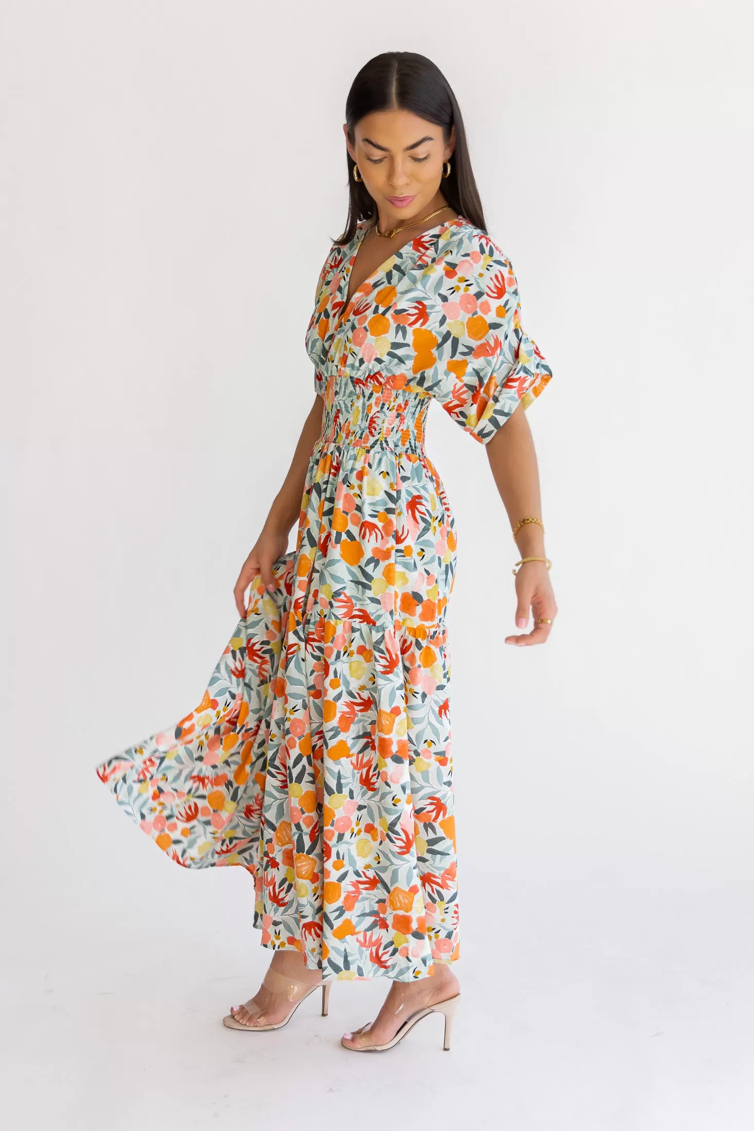 Daria Peach Floral Maxi Dress