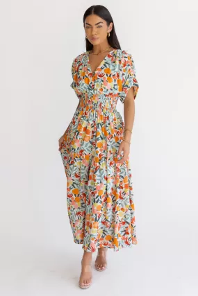 Daria Peach Floral Maxi Dress