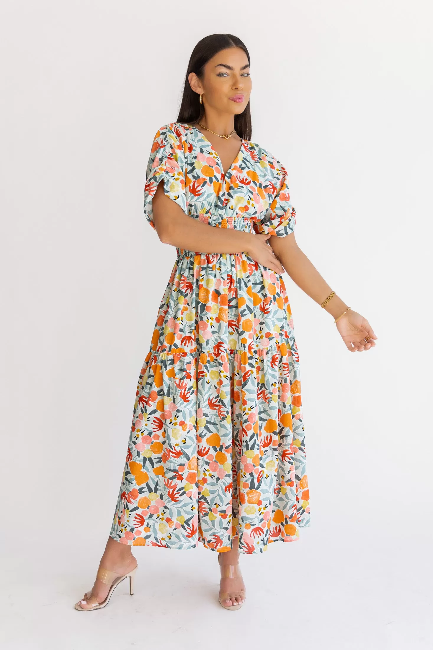 Daria Peach Floral Maxi Dress