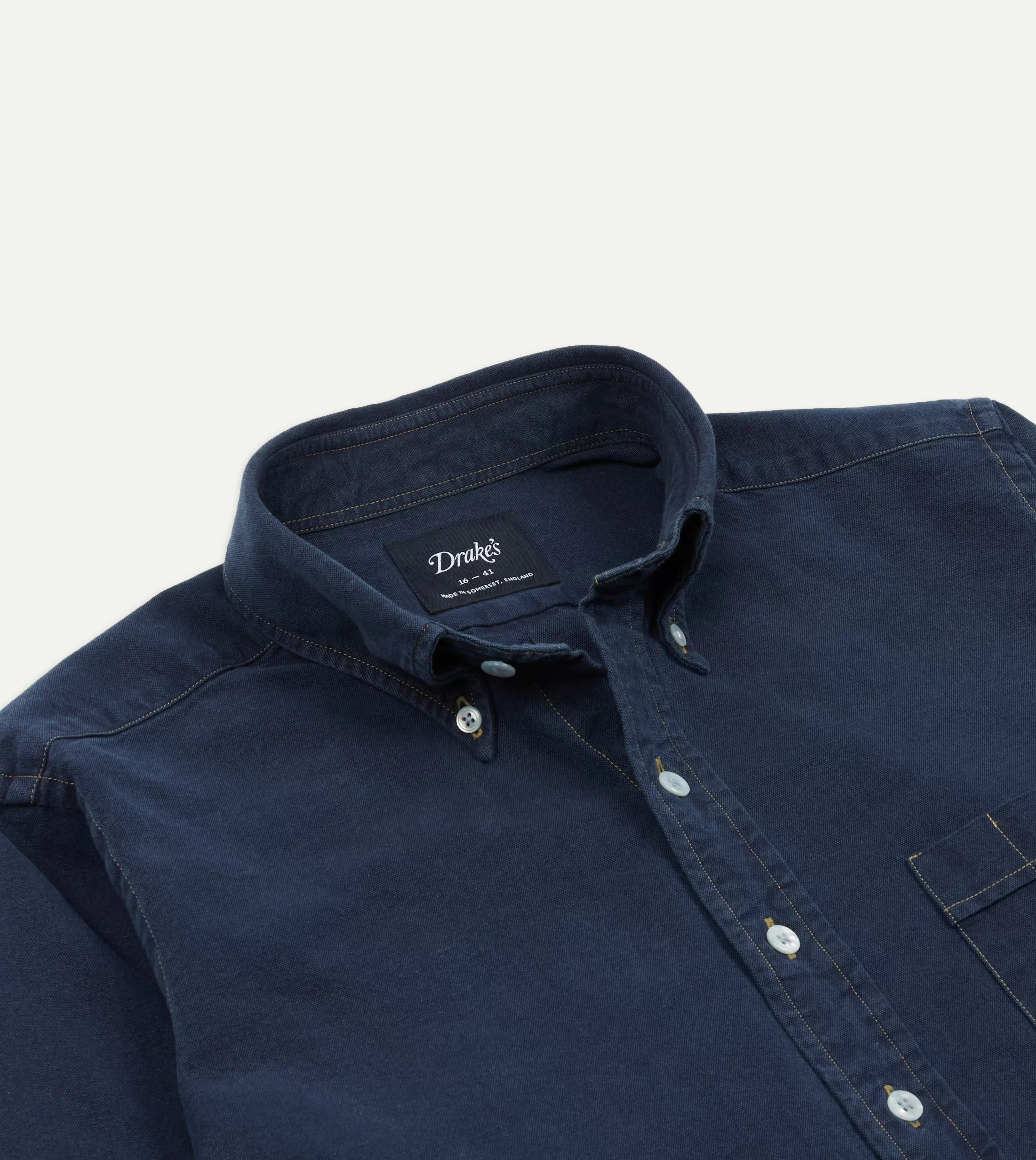 Dark Blue Cotton Chambray Button-Down Shirt