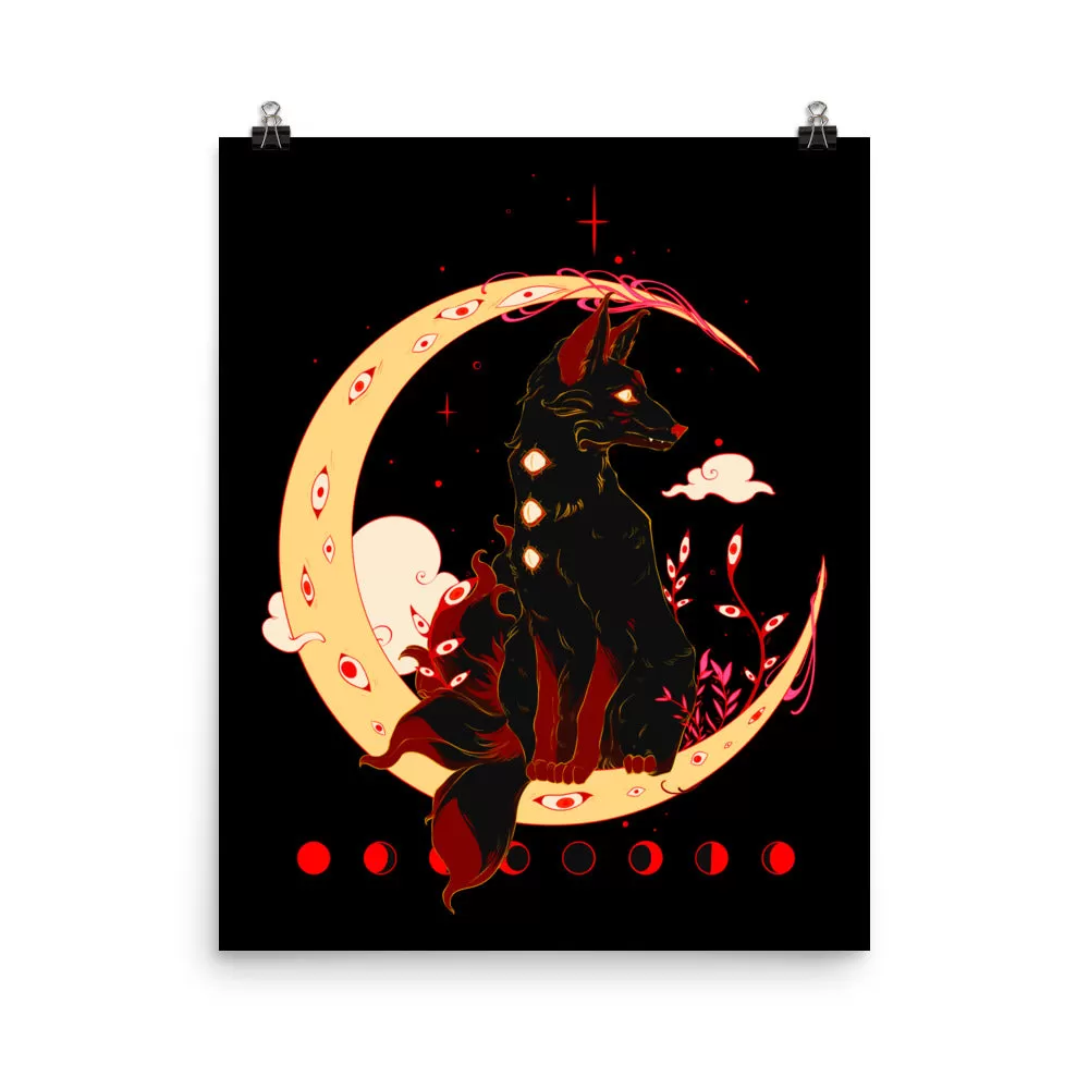 Dark Kitsune Fox, Matte Art Print Poster