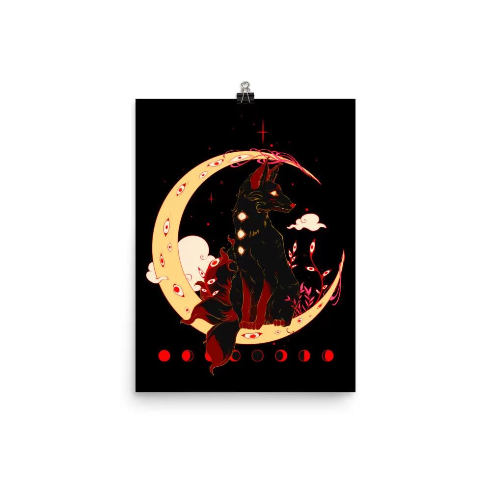 Dark Kitsune Fox, Matte Art Print Poster