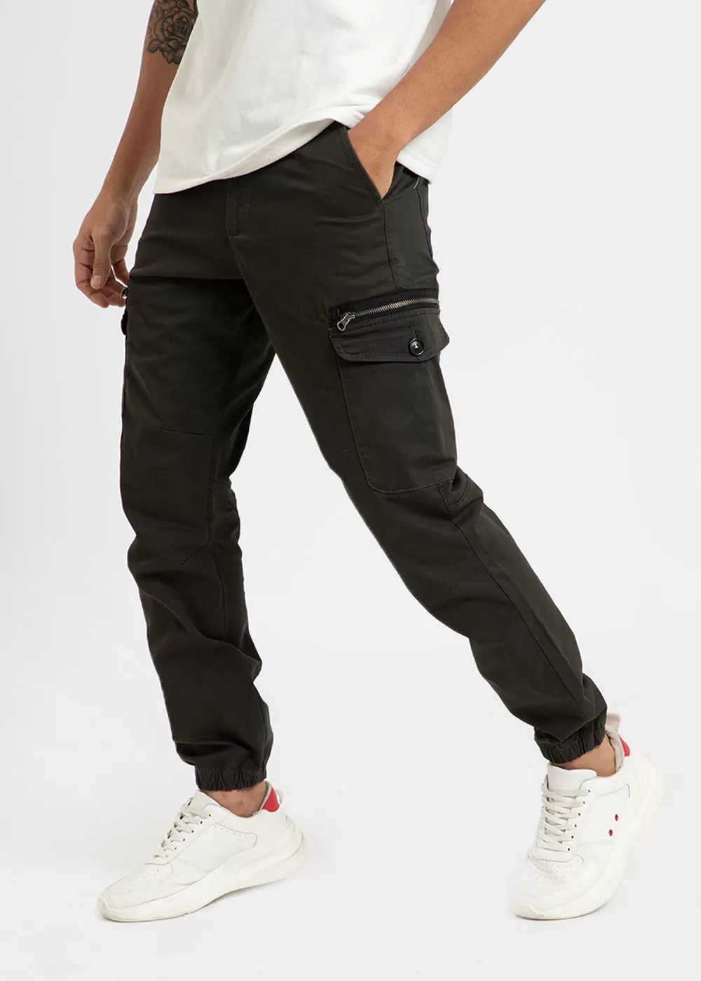 Dark Olive Elasticated Cargo Pant