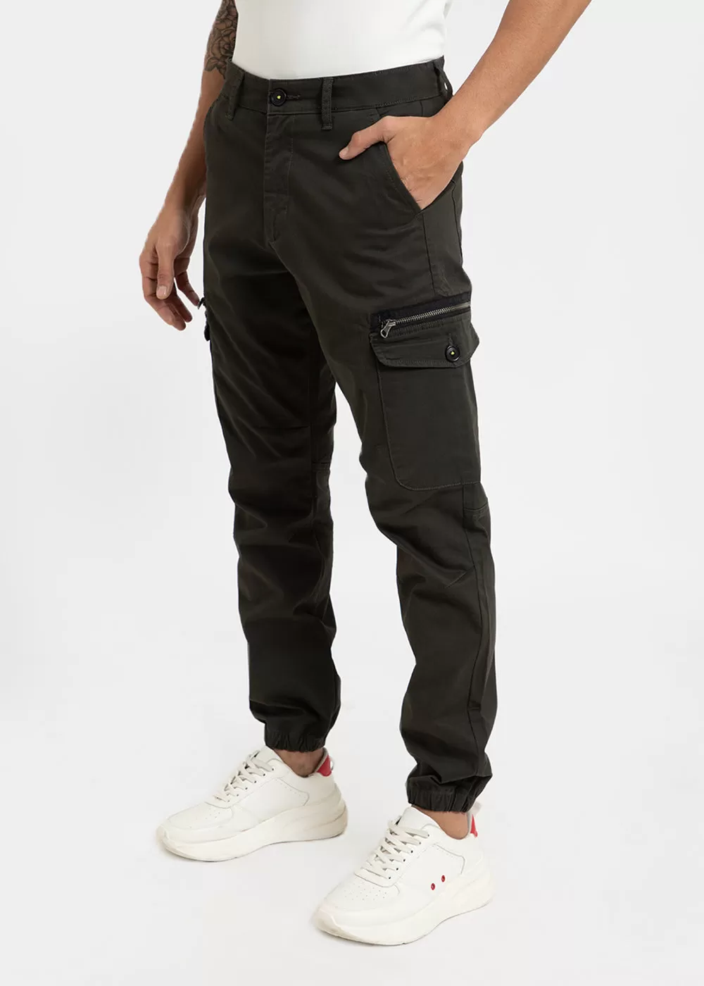 Dark Olive Elasticated Cargo Pant