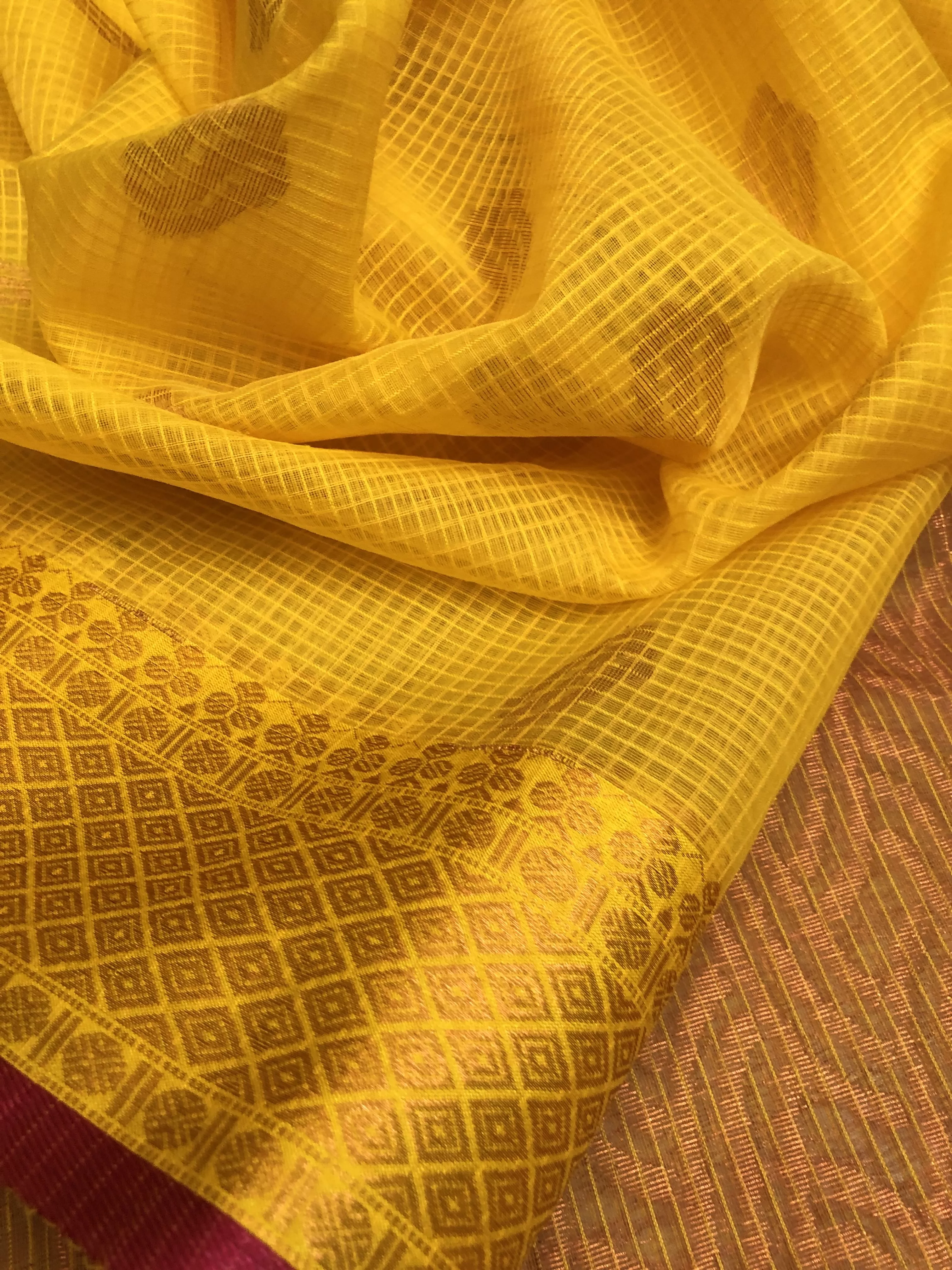 Dark Turmeric Yellow Color Resham Kota Handloom Saree