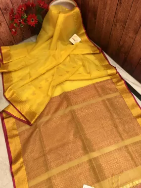 Dark Turmeric Yellow Color Resham Kota Handloom Saree