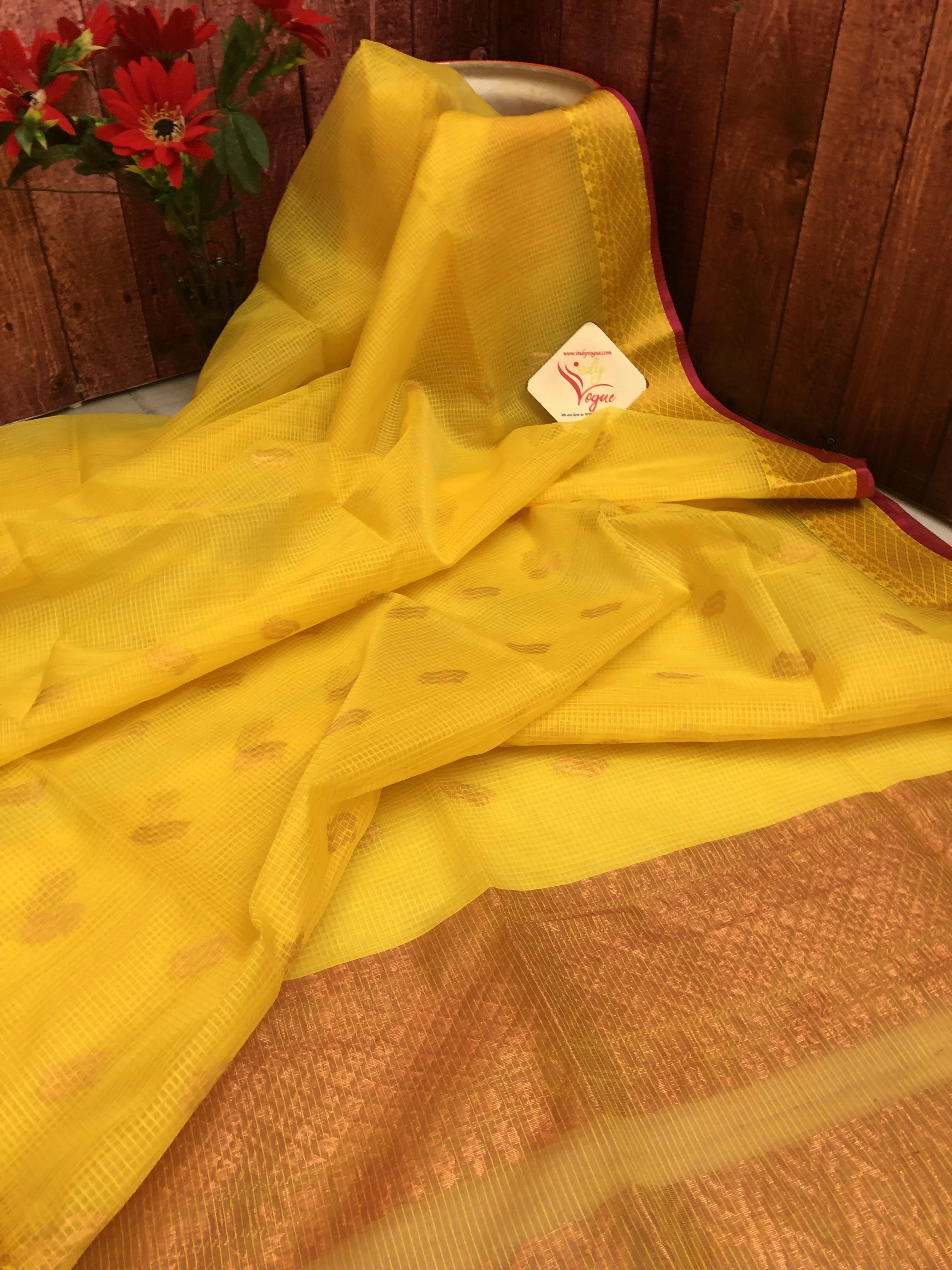 Dark Turmeric Yellow Color Resham Kota Handloom Saree