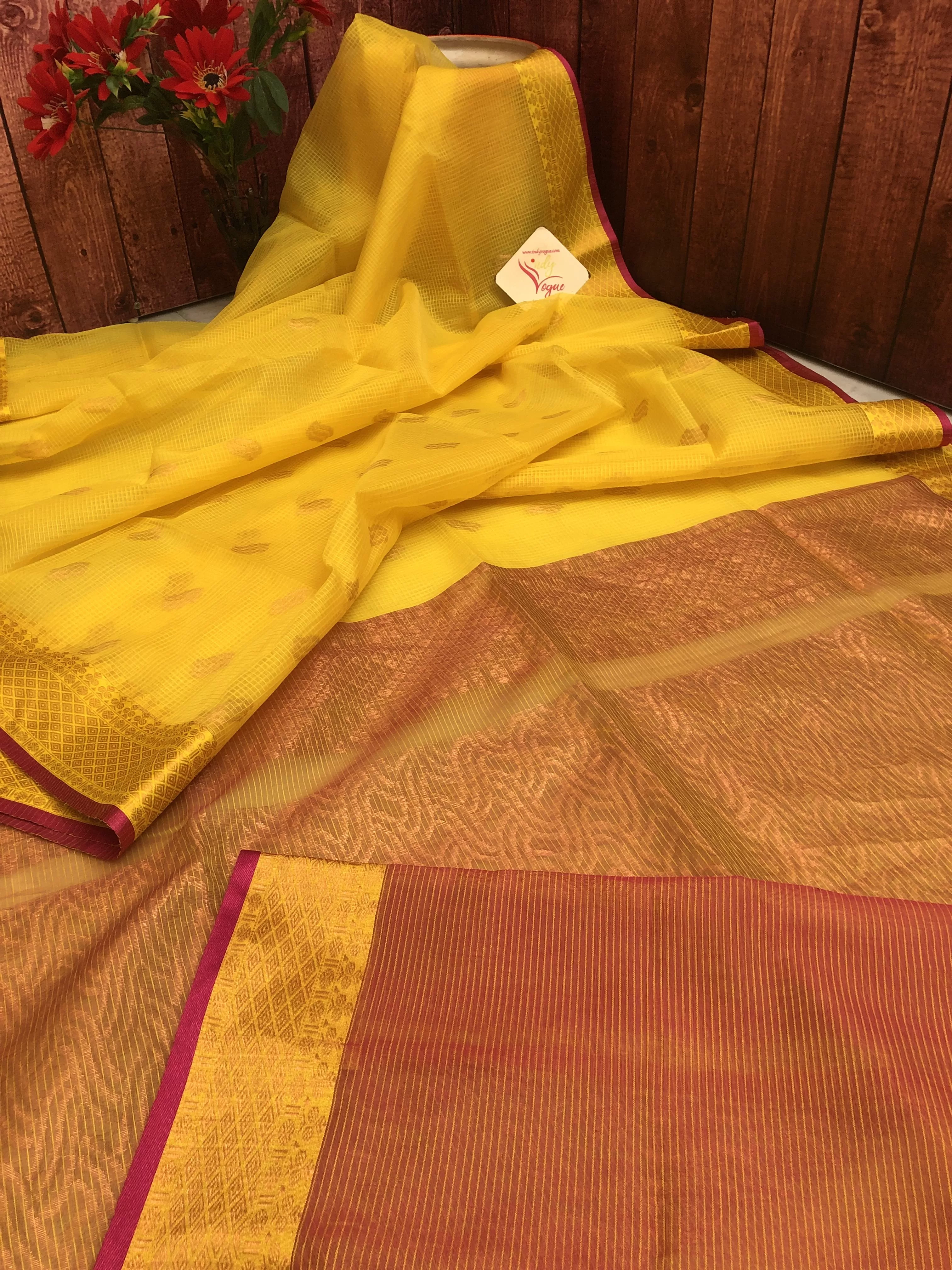 Dark Turmeric Yellow Color Resham Kota Handloom Saree