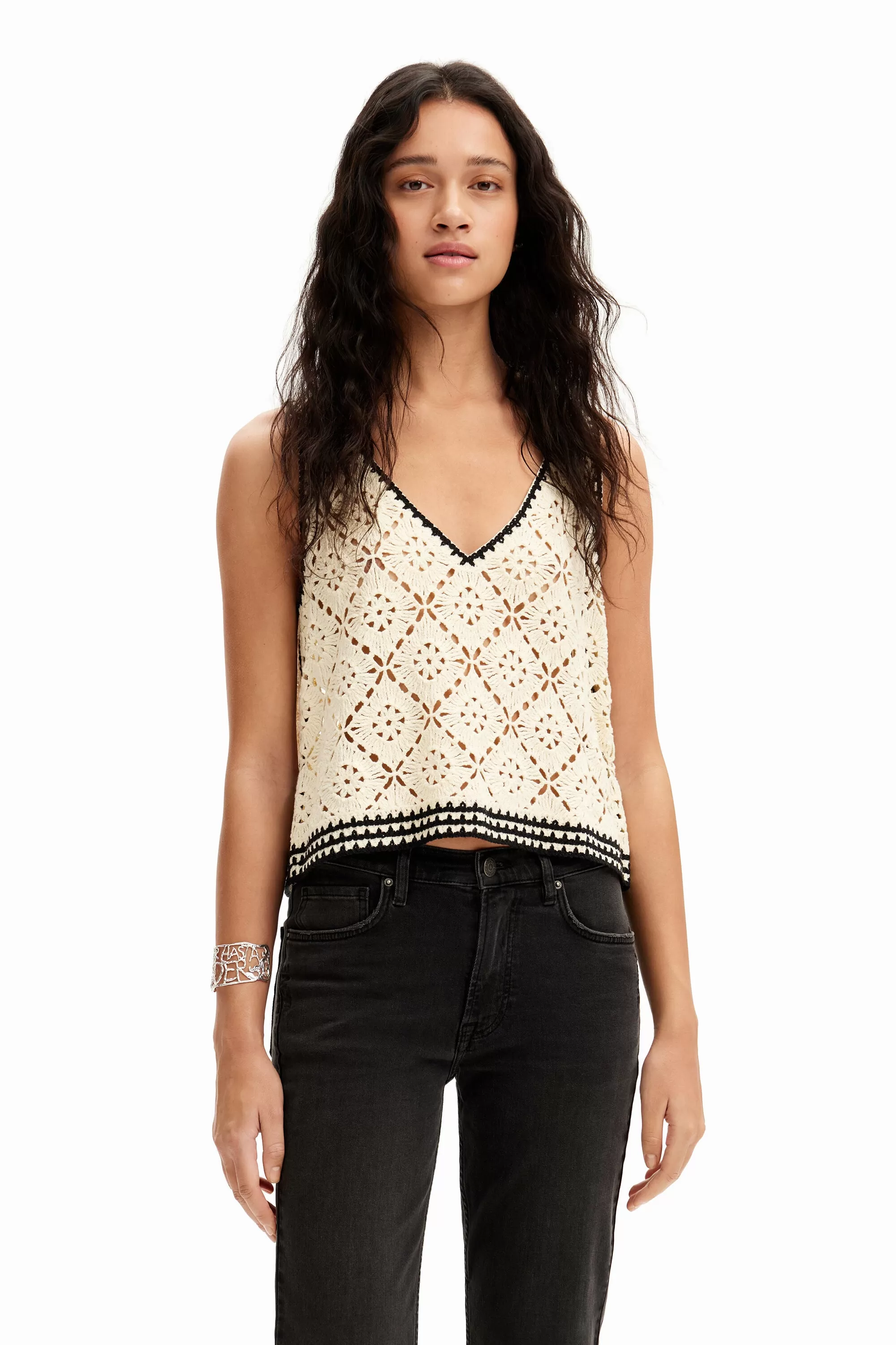 Desigual Crochet Vest Top - Cream