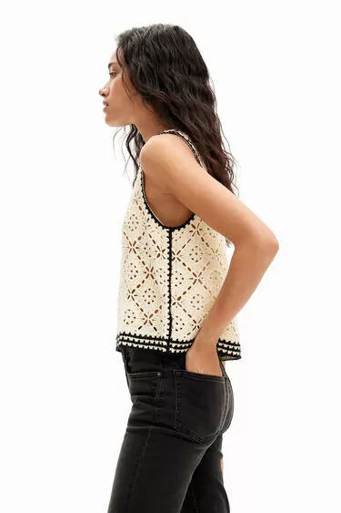 Desigual Crochet Vest Top - Cream