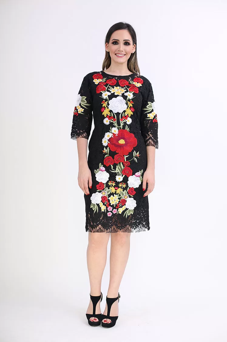 Dinner In Florence Embroidery Autumn Midi Dress