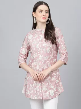 Divena Dusty pink Floral printed Modal A-line Shirts Style Top